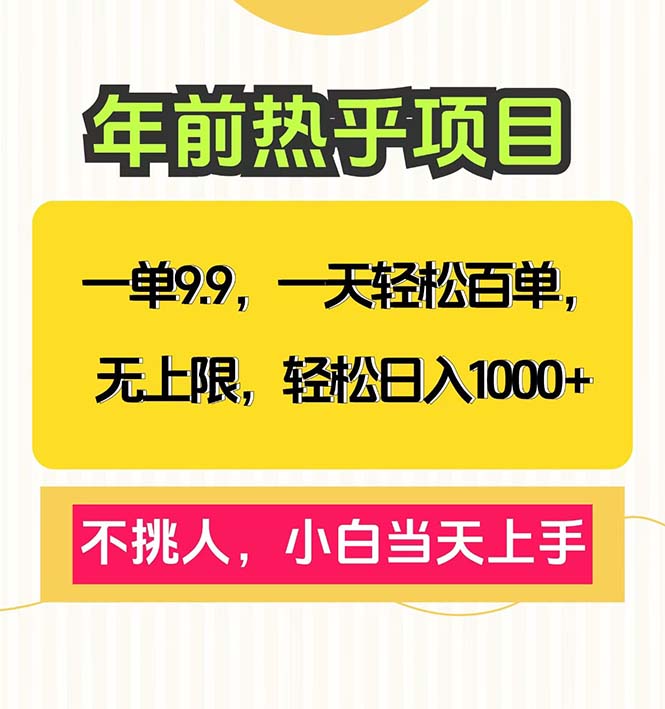 一单9.9，一天百单无上限，不挑人，小白当天上手，轻松日入1000+-仙女副业网