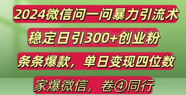 2024最新微信问一问暴力引流300+创业粉,条条爆款单日变现四位数【揭秘】-仙女副业网