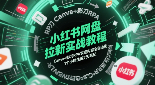 小红书网盘拉新实战教程，Canva+影刀RPA实现内容全自动化，1个小时生成7天笔记-仙女副业网