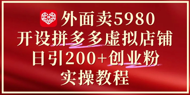 外面卖5980开设拼多多虚拟店铺：单日引流200+创业付费粉实战教程-仙女副业网