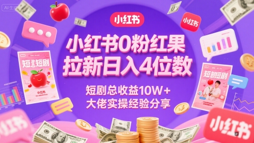 小红书0粉红果短剧拉新日入4位，数短剧总收益10W+大佬实操经验分享-仙女副业网
