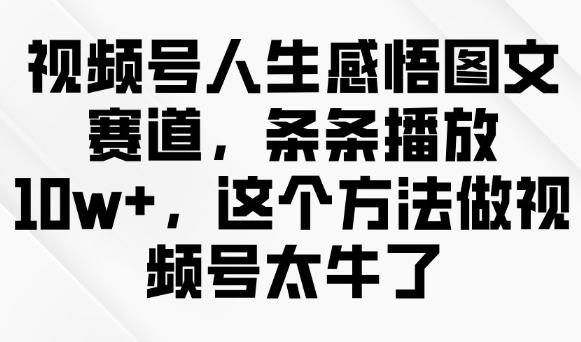 视频号人生感悟图文赛道，条条播放10w+，这个方法做视频号太牛了-仙女副业网