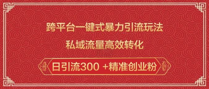 跨平台一键式暴力引流玩法，私域流量高效转化日引流300 +精准创业粉-仙女副业网