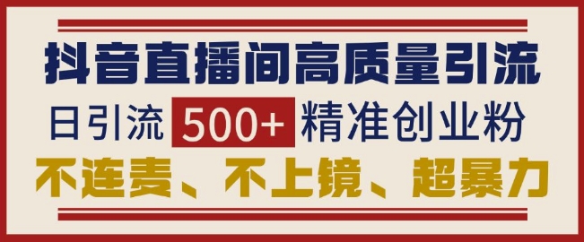 抖音直播间引流创业粉，无需连麦、不用上镜、超暴力，日引流500+高质量精准创业粉-仙女副业网