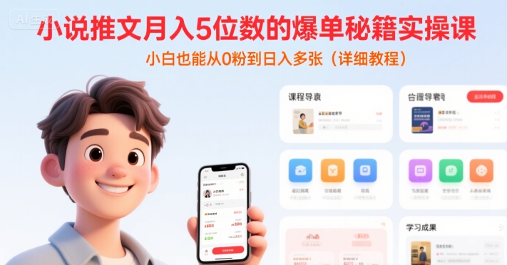 小说推文月入5位数的爆单秘籍实操课，，小白也能从0粉到日入多张(详细教程)-仙女副业网