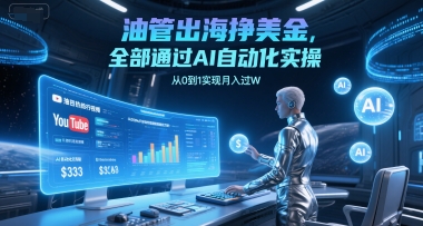 油管出海挣美金，全部通过AI自动化实操，从0到1实现月入过W-仙女副业网