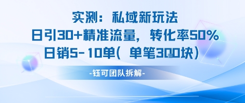 实测私域新玩法日引30加精准流量转化率50%日销5-10单每笔3张-仙女副业网