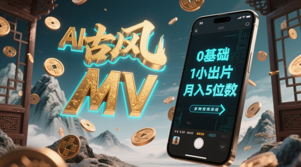 AI一键生成古风音乐MV，0剪辑基础1小时出片，多种变现渠道，一部手机月入5位数-仙女副业网