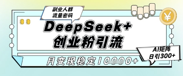 DeepSeek+创业粉精准引流，全新分享课4.0玩法，AI矩阵日引300+，多种变现方式，稳定月入1W-仙女副业网