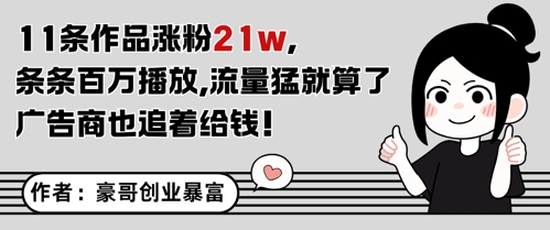 11条作品涨粉21W，条条百W播放，流量猛就算了，广告商也追着给钱-仙女副业网