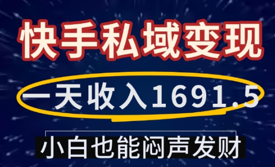 一天收入1691.5，快手私域变现，小白也能闷声发财-仙女副业网
