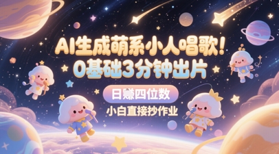 AI生成萌系小人唱歌，0基础3分钟出片，28个作品涨粉8.9W，单条最高19W赞，日入四位数，小白直接抄作业-仙女副业网