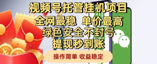 视频号托管挂G项目全网最稳，单价最高，绿色安全不封号提现秒到账，操作简单，收益稳定【揭秘】-仙女副业网