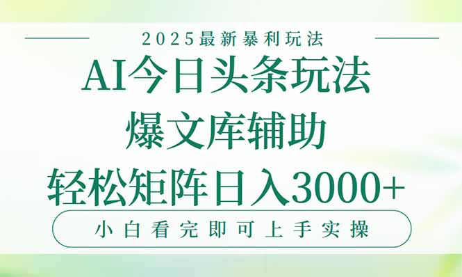 今日头条2025年最新暴利玩法，一键生成爆款，轻松实现矩阵日入3000+-仙女副业网