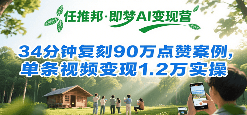 任推邦·即梦AI变现营，34分钟复刻90万点赞案例，单条视频变现1.2万实操-仙女副业网