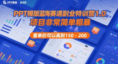 PPT模版蓝海赛道副业特训营1.0，项目非常简单粗暴，客单价可以高到150-200-仙女副业网