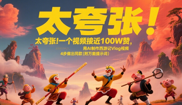 太夸张！一个视频接近100W赞，用AI制作西游记Vlog视频，全流程拆解来了(附万能提示词)-仙女副业网