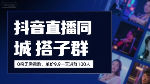 抖音直播同城搭子群，0粉无需露脸，单价19.9，一天进群100人-仙女副业网