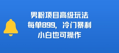男粉项目高级玩法，每单899，冷门暴利，小白也可操作-仙女副业网