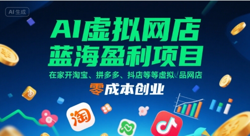 AI虚拟网店蓝海盈利项目，在家开淘宝、拼多多、抖店等虚拟品网店，零成本创业-仙女副业网