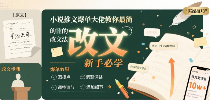 小说推文爆单大佬教你最简单的改文方法实操课，新手必学-仙女副业网