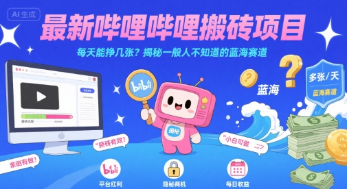 最新哔哩哔哩上B站搬砖项目，每天能挣几张？揭秘一般人不知道的蓝海赛道-仙女副业网