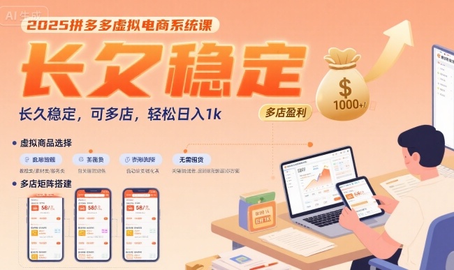 2025拼多多虚拟电商系统课，长久稳定，可多店，轻松日入1k-仙女副业网
