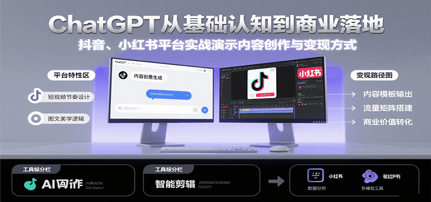 ChatGPT从基础认知到商业落地，实战演示抖音、小红书等平台的内容创作与变现-仙女副业网