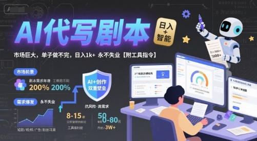 AI代写剧本，市场巨大，单子做不完，日入1k+ 永不失业【附工具指令】-仙女副业网