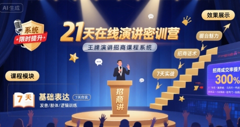 21天在线演讲密训营，王牌演讲招商课程系统-仙女副业网