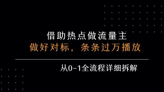 借力热点，乘顺风车玩流量主，条条过万播放， 每月收益5k+，从0-1全流程详细拆解-仙女副业网