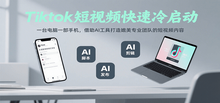 Tiktok短视频快速冷启动，一台电脑一部手机，借助AI工具打造媲美专业团队的短视频内容-仙女副业网