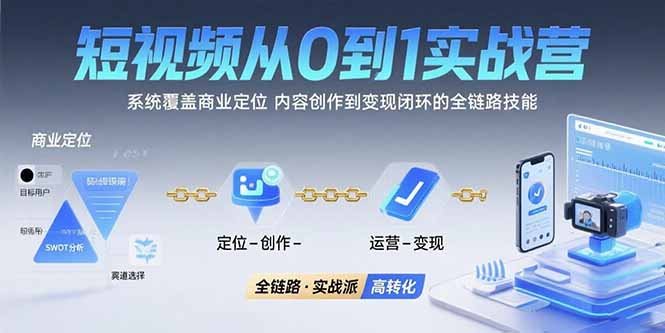 短视频从0到1的实战营：系统覆盖商业定位,内容创作到变现闭环的全链路技能-仙女副业网