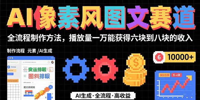 AI像素风图文赛道：全流程制作方法，播放量一万能获得6块到8块的收入-仙女副业网