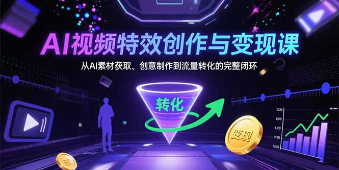 AI视频特效创作与变现课：从AI素材获取、创意制作到流量转化的完整闭环-仙女副业网
