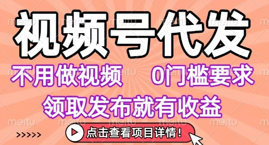 视频号代发，不用剪辑不用做视频，0门槛要求，领取发布就有收益，任务没有无上限，小白轻松上手【揭秘】-仙女副业网