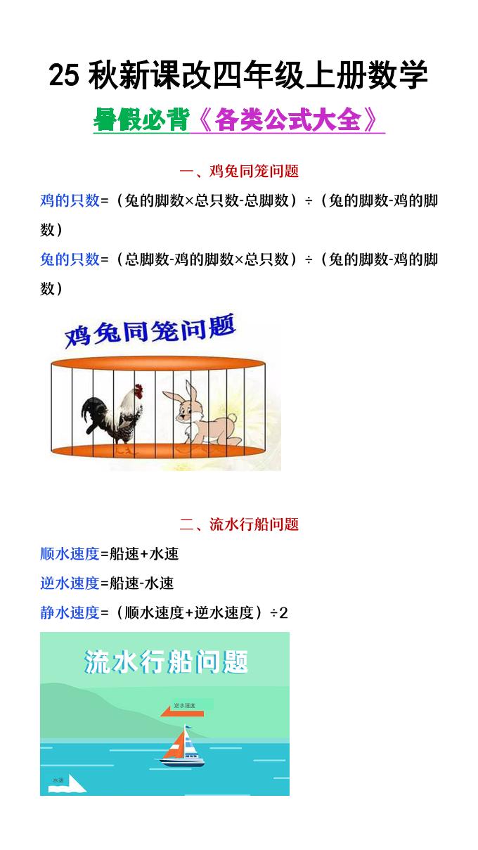 【2025秋新版】四年级上册数学各类公式汇总-仙女副业网