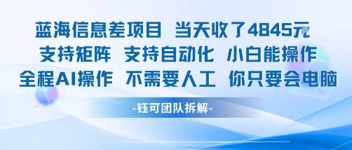 蓝海信息差项目当天收米1k+ 支持矩阵支持自动化小白能操作全程AI操作不需要人工你只要会电脑-仙女副业网