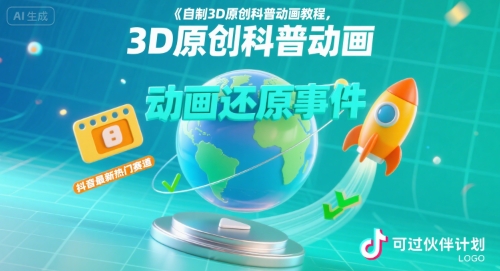 自制3D原创科普动画教程，动画还原事件，抖音最新热门赛道，可过伙伴计划-仙女副业网