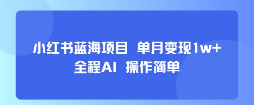 小红书蓝海项目 单月变现1w+ 全程AI 操作简单-仙女副业网