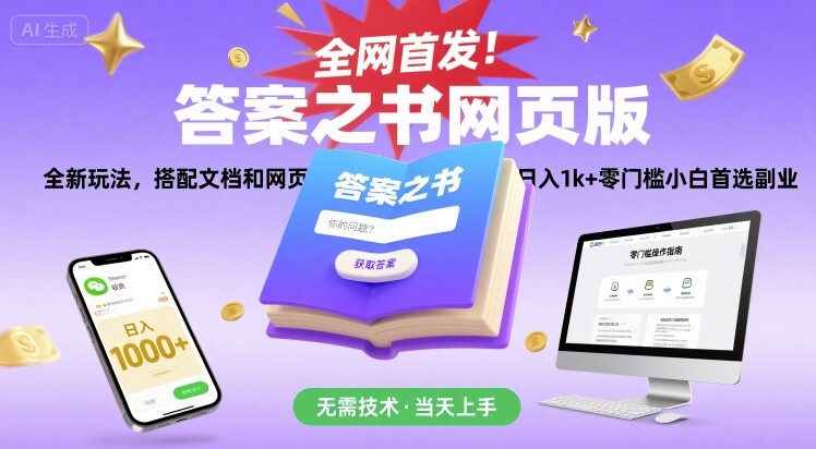 全网首发！答案之书网页版，全新玩法，搭配文档和网页，日入1k+零门槛小白首选副业【揭秘】-仙女副业网