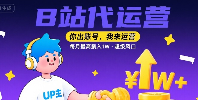 【B站代运营 】你出账号，我来运营，每月最高躺入1W，超级风口【揭秘】-仙女副业网