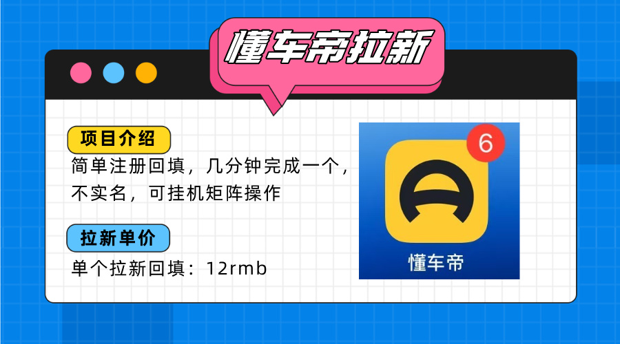 懂车帝邪修拉新玩法，简单注册回填，不sm，单个拉新12rmb，轻松日入200+-仙女副业网