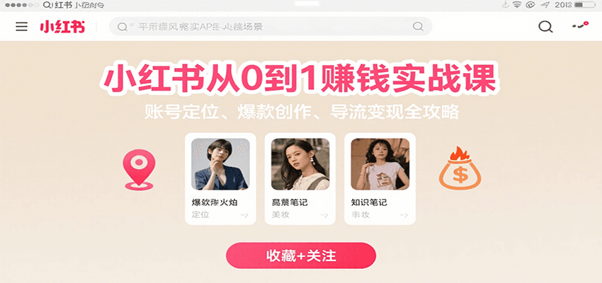 小红书从0到1赚钱实战课：账号定位、 爆款创作 、导流变现全攻略-仙女副业网