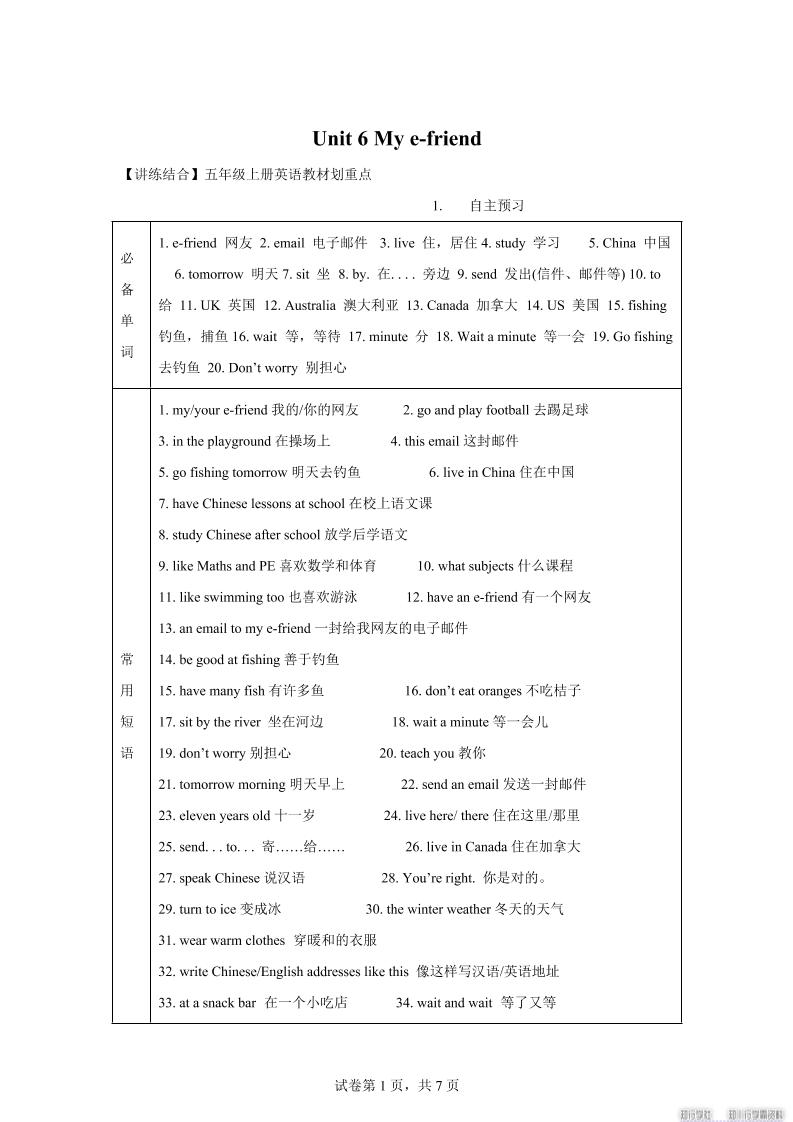 【单元热点难点】译林版（三起）英语五年级上册Unit6Mye-friend教材划重点-仙女副业网