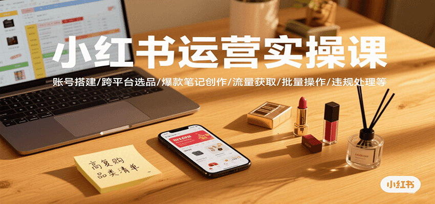 小红书运营实操课，账号搭建/跨平台选品/爆款笔记创作/流量获取/批量操作/违规处理等-仙女副业网