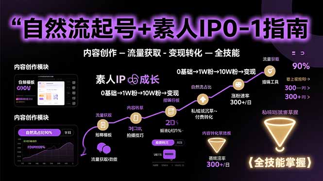 自然流起号+素人IP0-1指南，快速掌握内容创作-流量获取-变现转化-全技能-仙女副业网