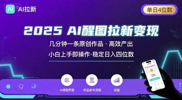 2025最强AI醒图拉新，几分钟一条原创作品，单日收入4位数，小白也能上手操作-仙女副业网