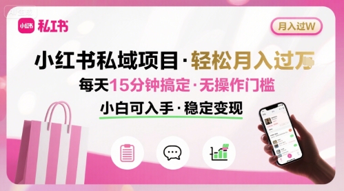 小红书私域项目 月入过W非常轻松 每天15分钟即可搞定，无任何操作门槛，小白可入手-仙女副业网