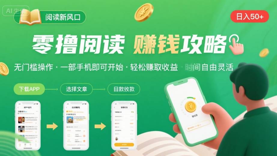 零撸阅读新风口，无门槛轻松挣，一部手机，日入 50-3张【揭秘】-仙女副业网